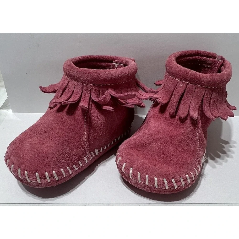 MINNETONKA Baby Toddler Size‎ 3 PINK FRINGED ANKLE BOOTS Girls Ankle Bootie